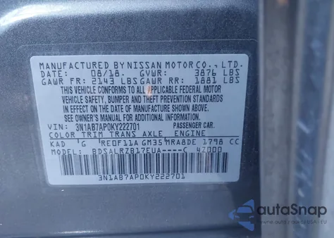 2019 Nissan Sentra Sr from USA, damaged, VIN 3N1AB7AP0KY222701